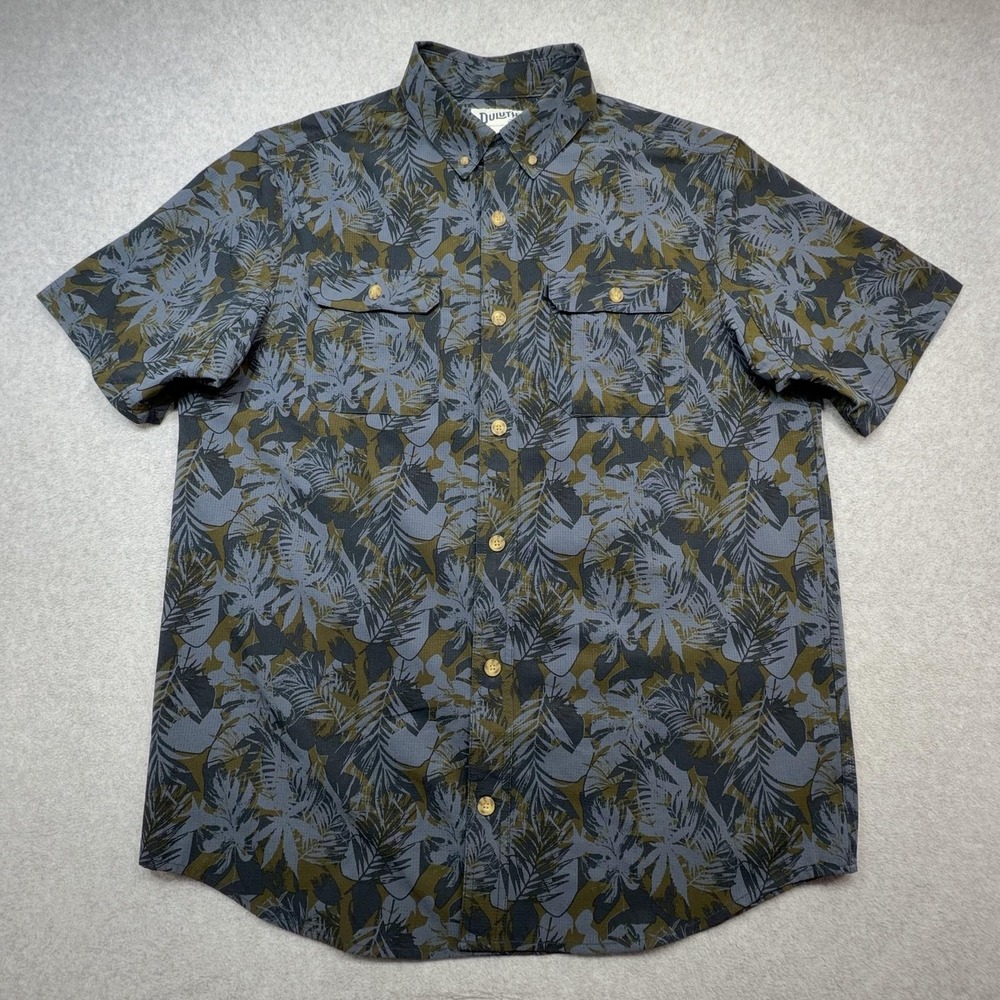 Duluth Trading Breezeshooter Shirt Men LT Blue Floral Performance Outdoor Casual